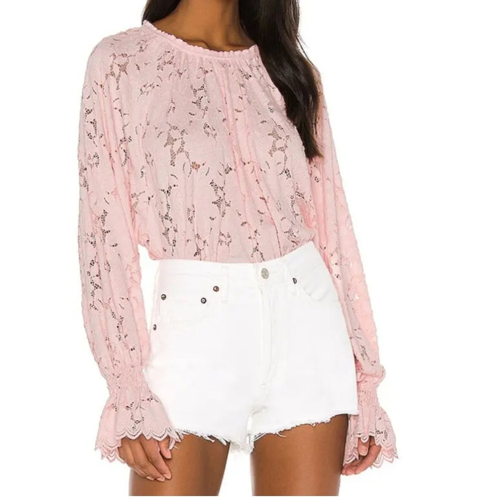 Free People Olivia Balloon Sleeve Lace Blouse